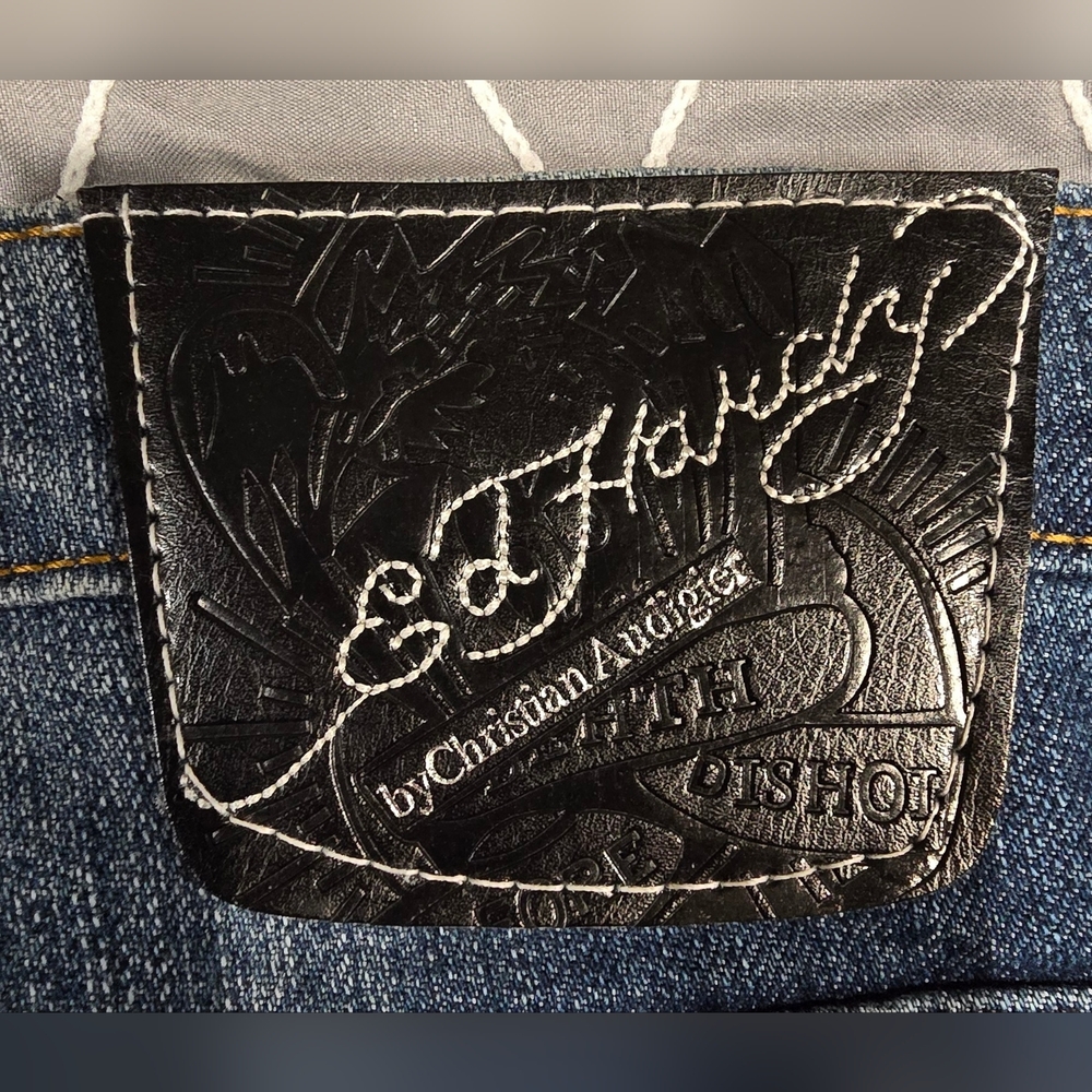 Vintage Ed Hardy Christian Audigier Flare Bedazzled Pocket Jeans Size 32 - Picture 5 of 9